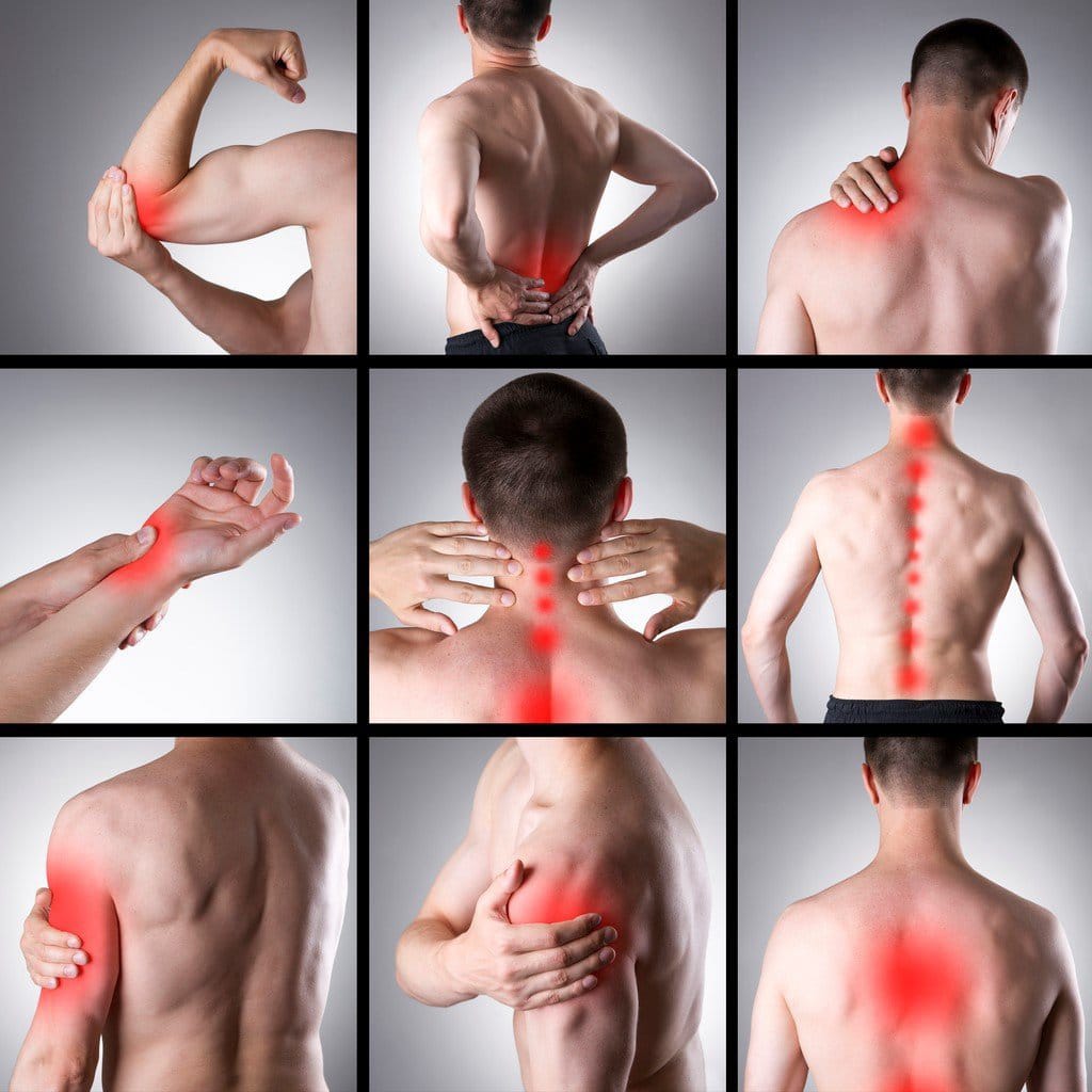 Body pain points collage for physiotherapy at Munir Hafeez Medical Center Gujranwala